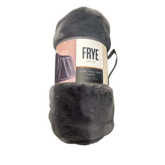 FRYE Luxe Faux Fur Luxury Throw, Reversible 60" X 70" Gray - Picture 2 of 6